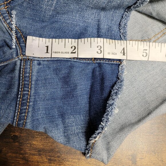 American Eagle Hi Rise Shortie Size 8 Super Stretch Raw Hem Medium Light Wash - Picture 9 of 11